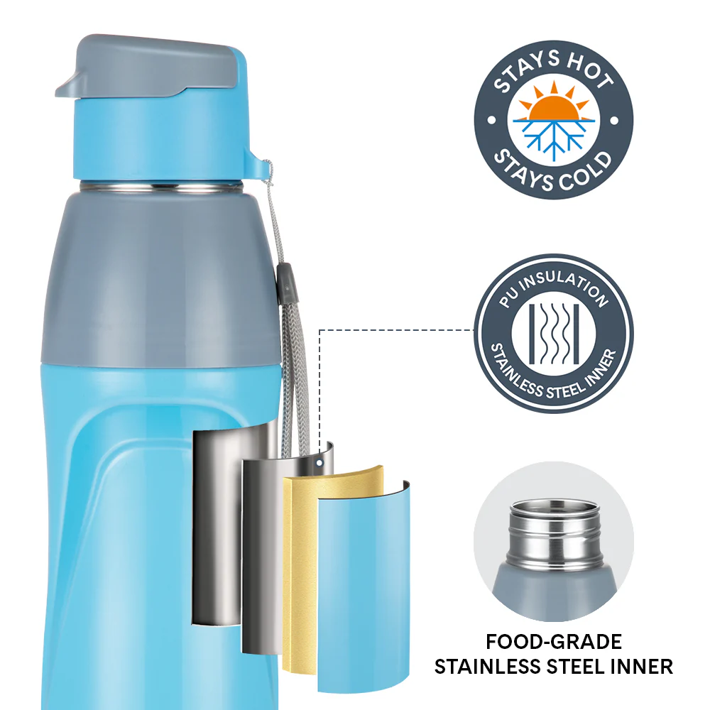 Larah Drift Round PU Thermoware Bottle, Sky - Image 2