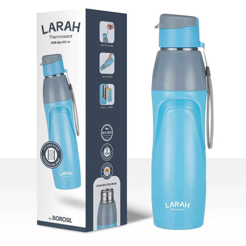Larah Drift Round PU Thermoware Bottle, Sky - Image 6