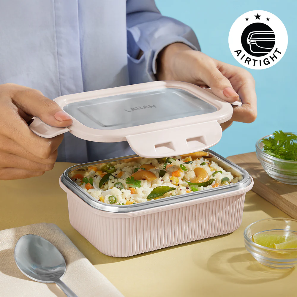 Larah Freshbyte Rectangular Lunch Box, Beige - Image 4