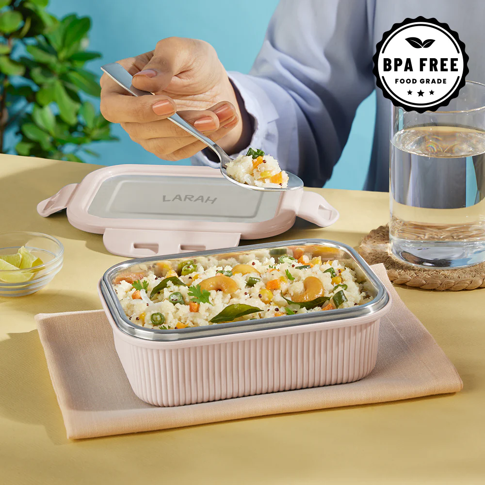 Larah Freshbyte Rectangular Lunch Box, Beige - Image 5