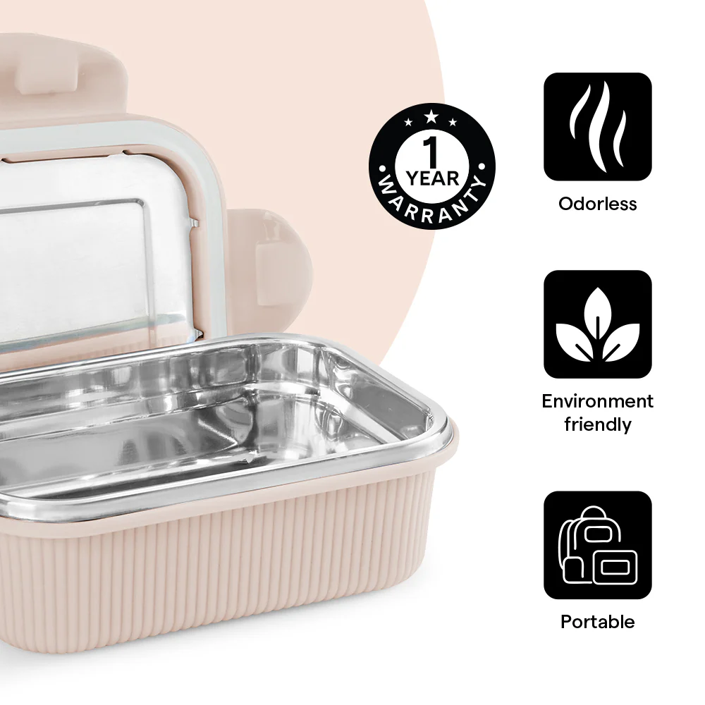 Larah Freshbyte Rectangular Lunch Box, Beige - Image 6