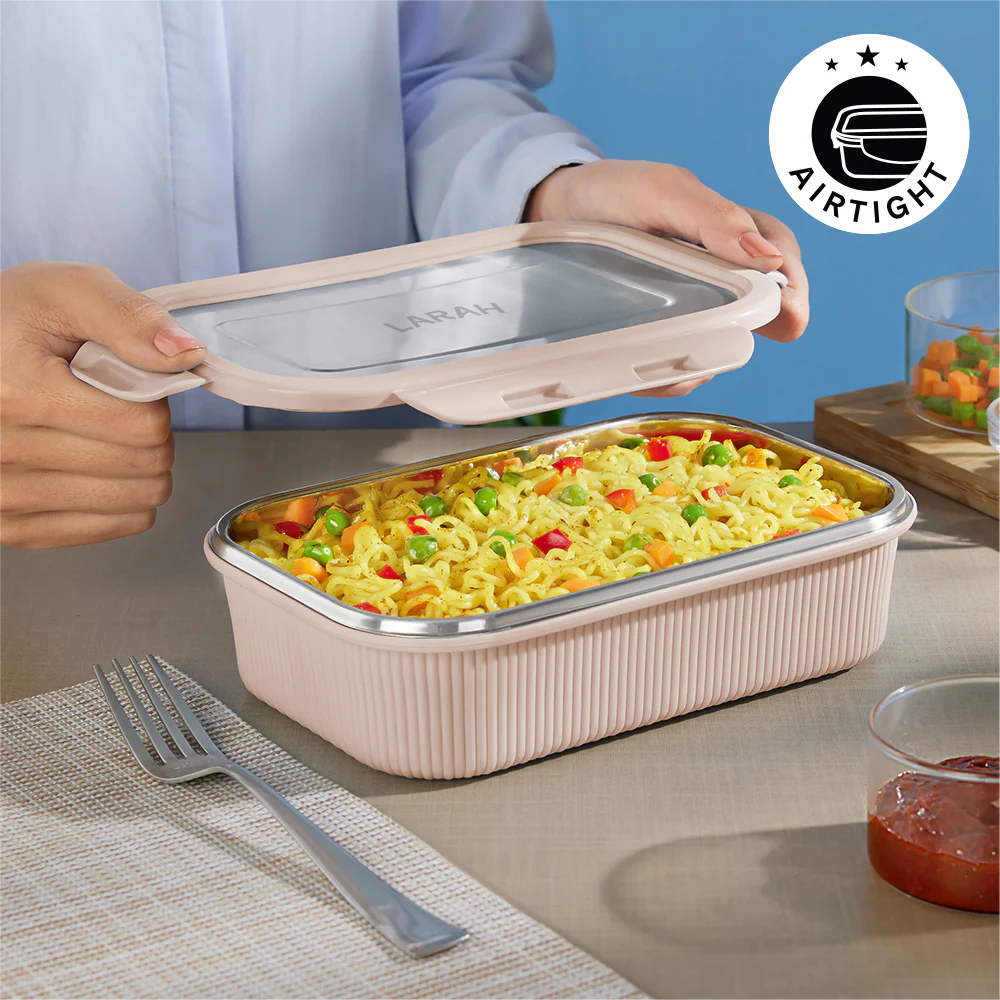 Larah Freshbyte Rectangular Lunch Box, Beige - Image 4
