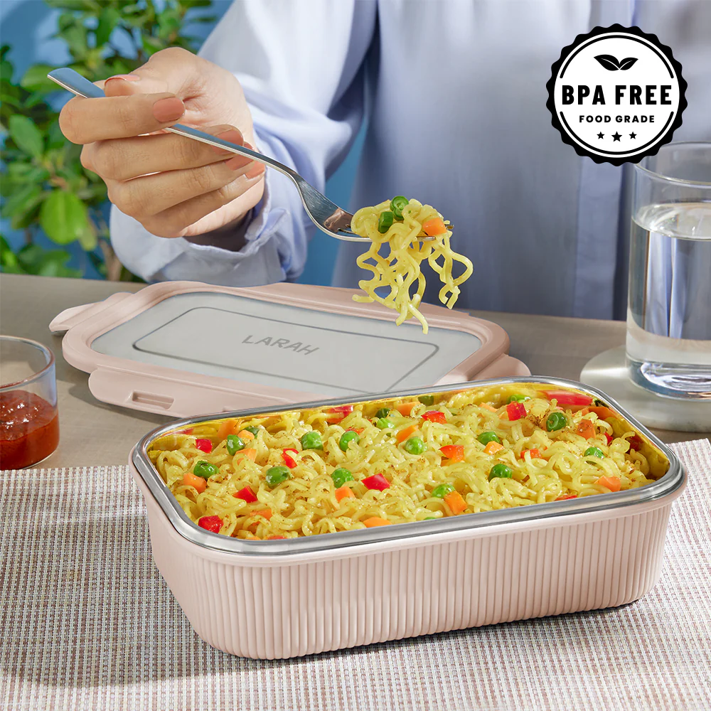 Larah Freshbyte Rectangular Lunch Box, Beige - Image 5
