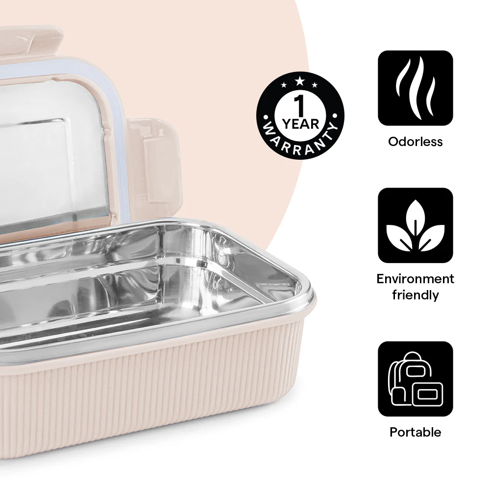 Larah Freshbyte Rectangular Lunch Box, Beige - Image 6