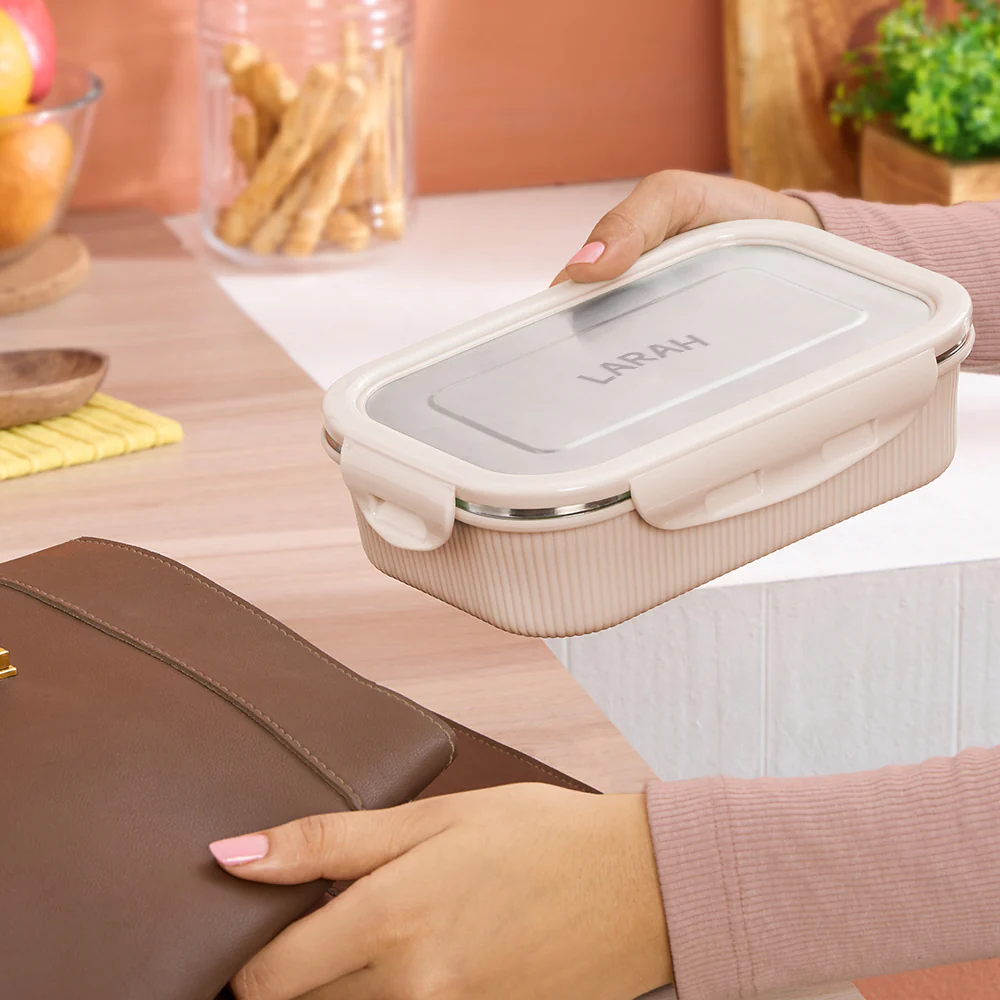 Larah Freshbyte Rectangular Lunch Box, Beige - Image 7