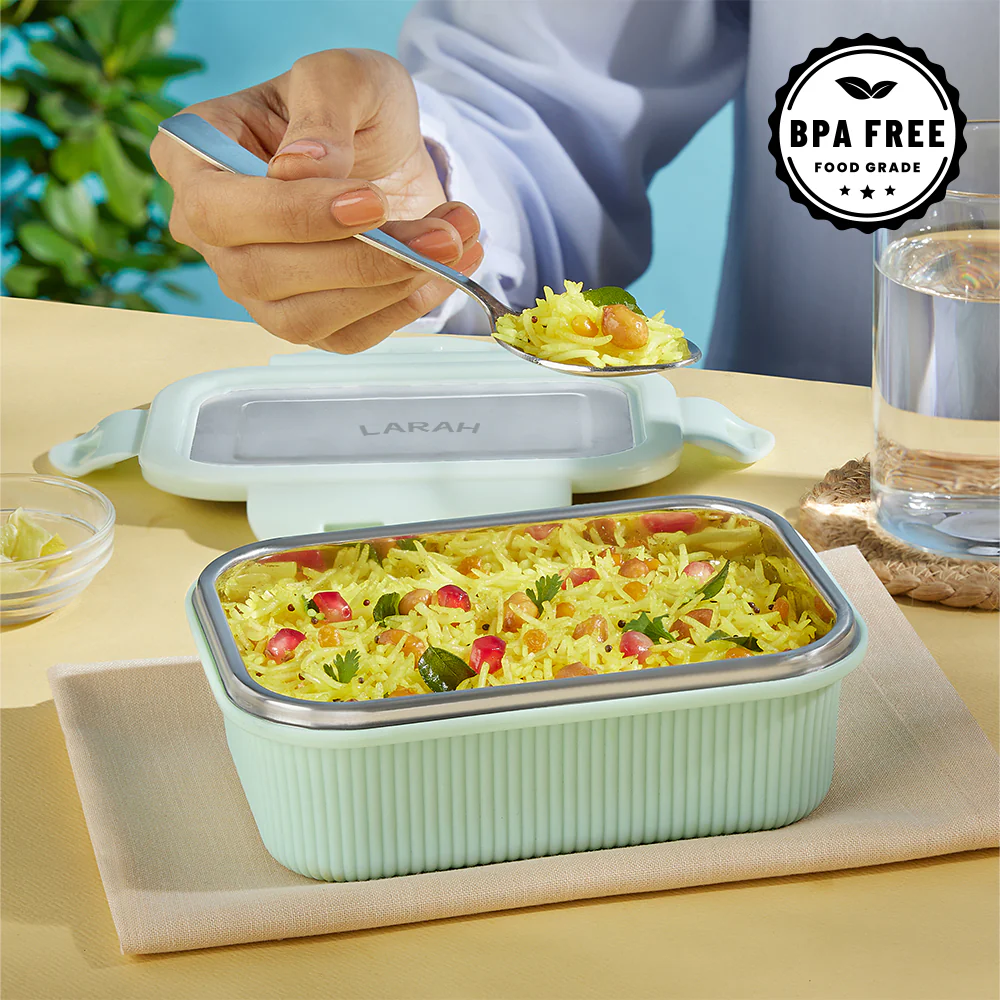 Larah Freshbyte Rectangular Lunch Box, Green - Image 5