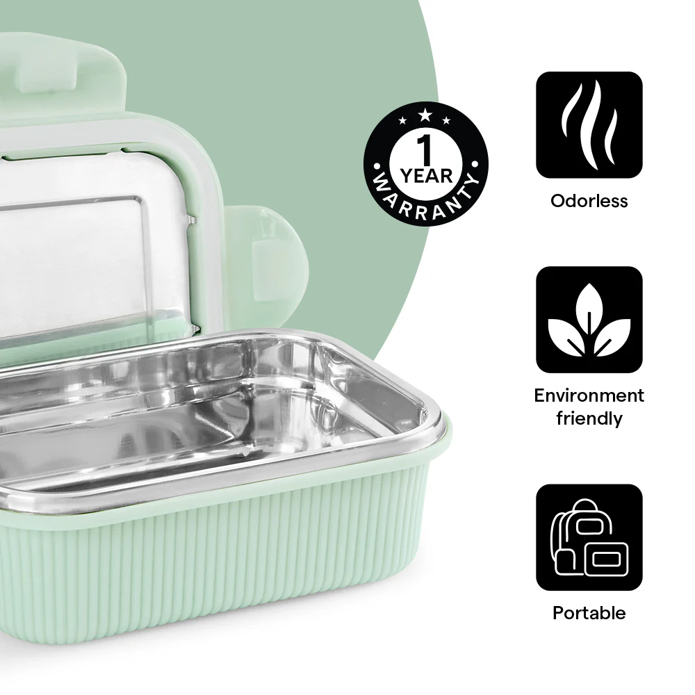 Larah Freshbyte Rectangular Lunch Box, Green - Image 6