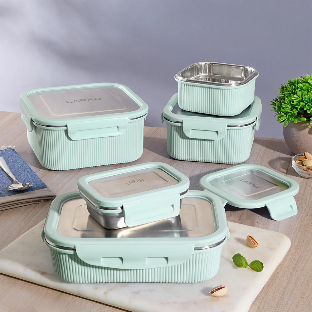 Larah Freshbyte Rectangular Lunch Box, Green - Image 9