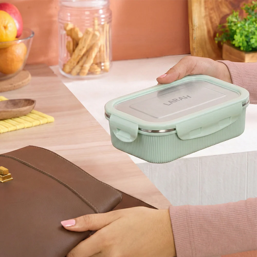 Larah Freshbyte Rectangular Lunch Box, Green - Image 7