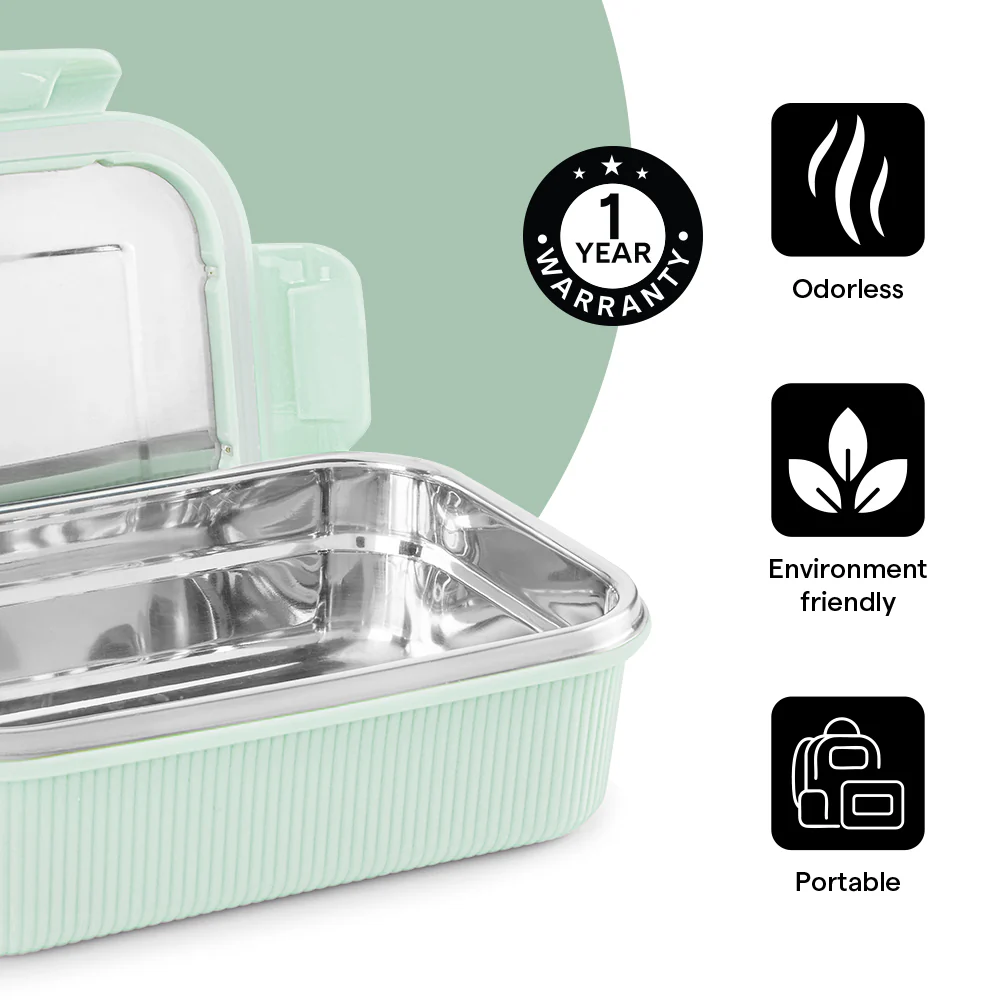Larah Freshbyte Rectangular Lunch Box, Green - Image 6