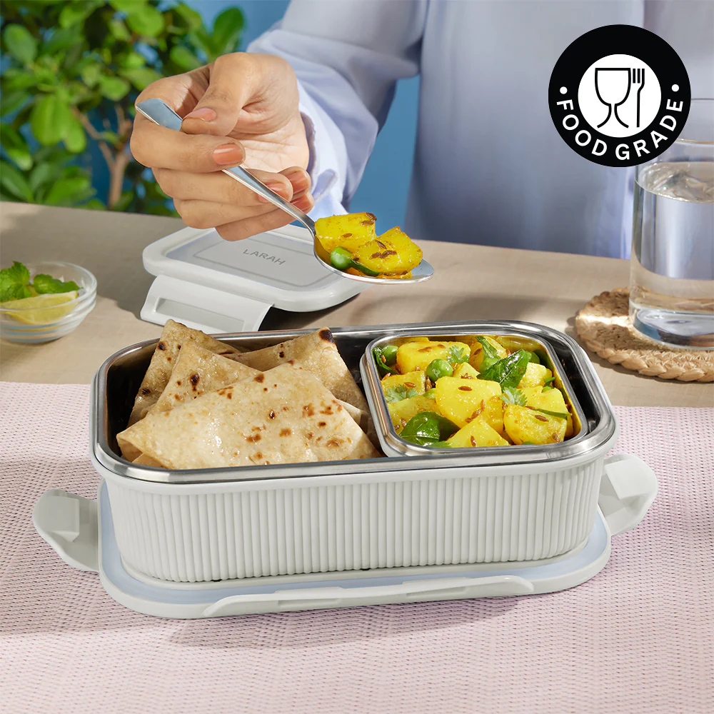 Larah Freshbyte Rectangular Lunch Box, Grey - Image 6