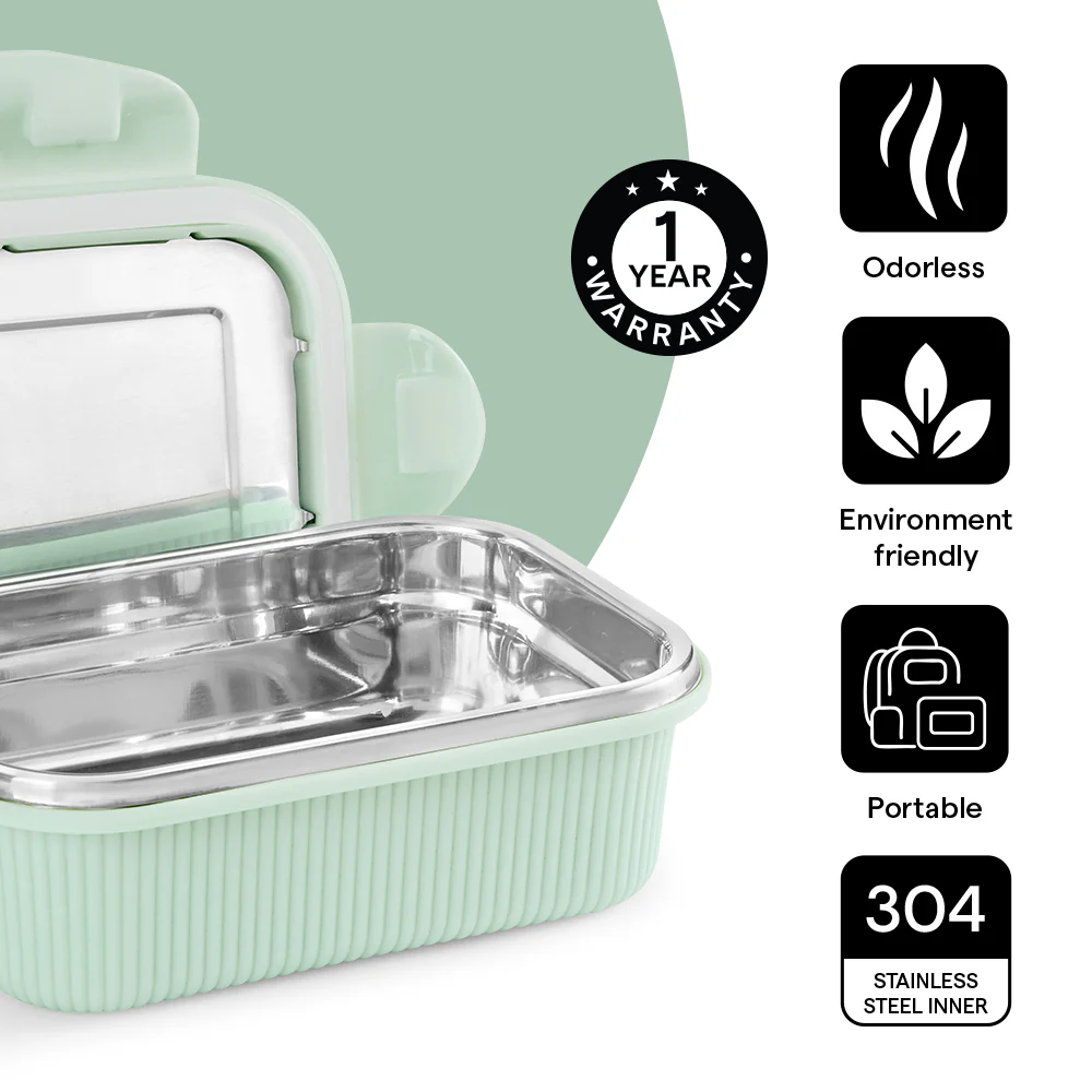 Larah Freshbyte Rectangular Lunch Box, Pale Green - Image 7