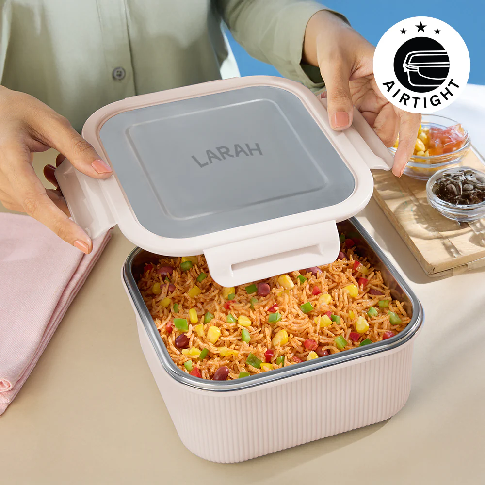Larah Freshbyte Square Container with Lid, Beige - Image 4