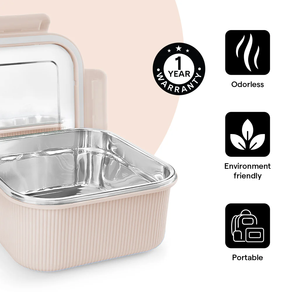Larah Freshbyte Square Container with Lid, Beige - Image 6
