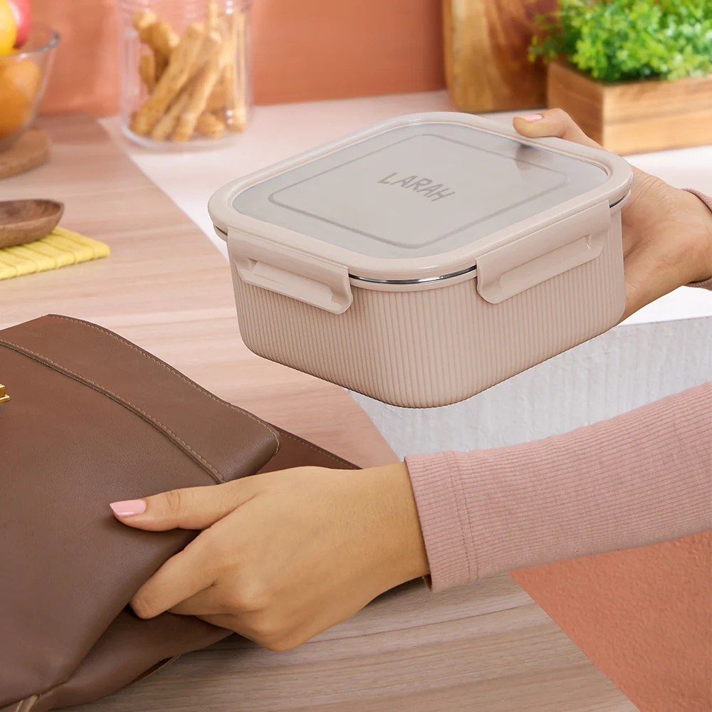 Larah Freshbyte Square Container with Lid, Beige - Image 7