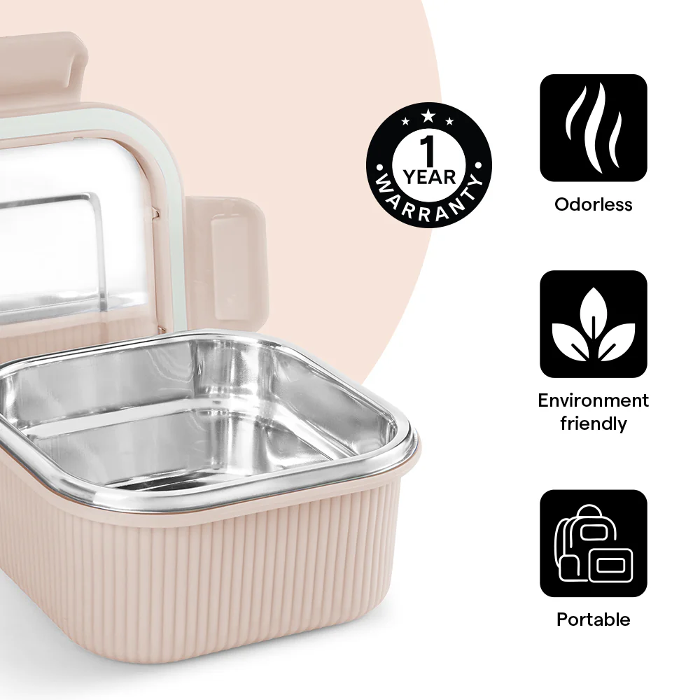 Larah Freshbyte Square Container with Lid, Beige - Image 6