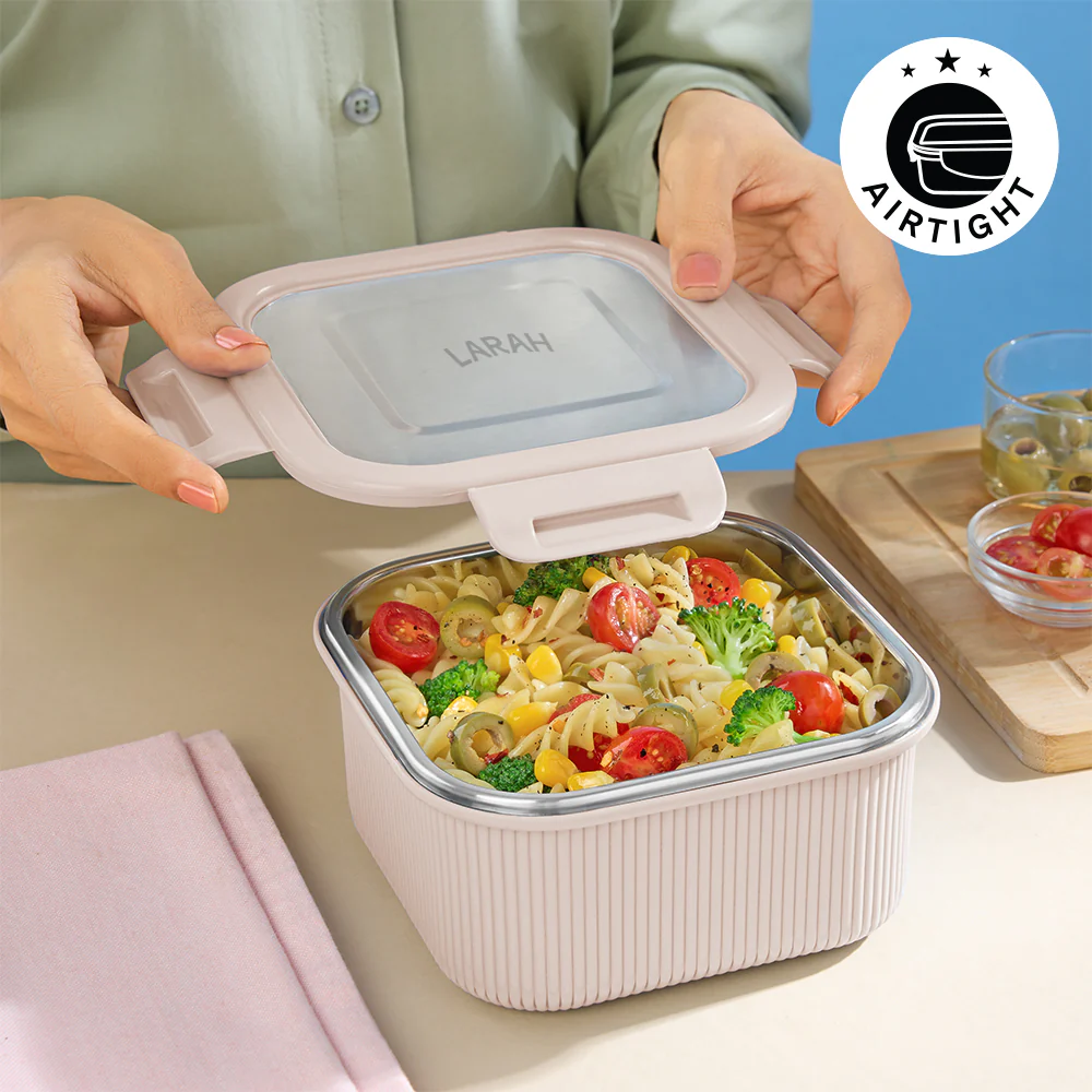 Larah Freshbyte Square Container with Lid, Beige - Image 4