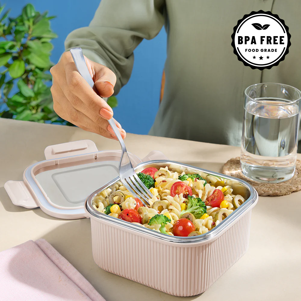 Larah Freshbyte Square Container with Lid, Beige - Image 5