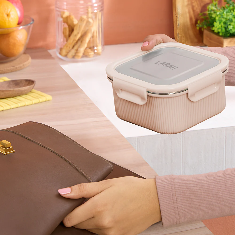 Larah Freshbyte Square Container with Lid, Beige - Image 7