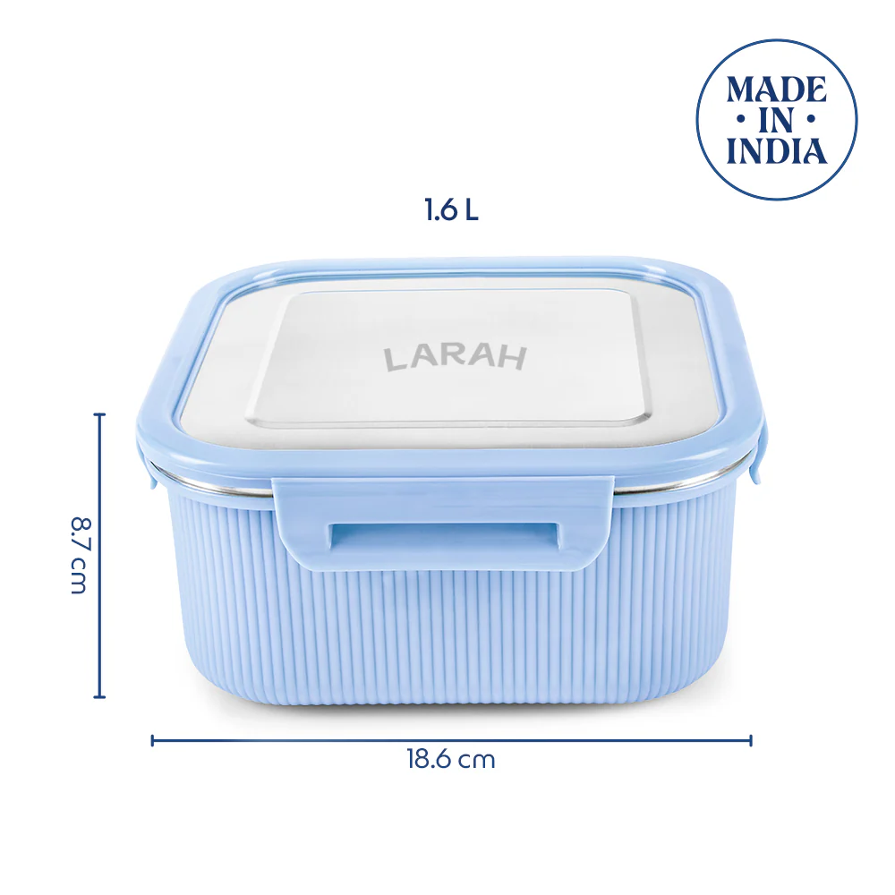 Larah Freshbyte Square Container with Lid, Blue - Image 3
