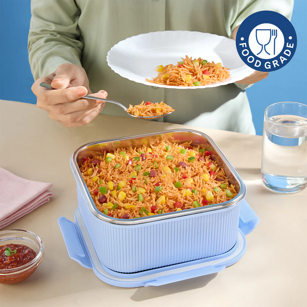 Larah Freshbyte Square Container with Lid, Blue - Image 6