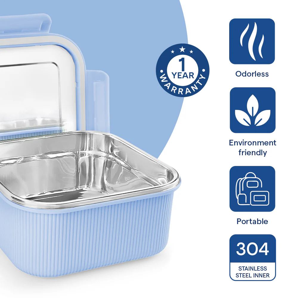 Larah Freshbyte Square Container with Lid, Blue - Image 7