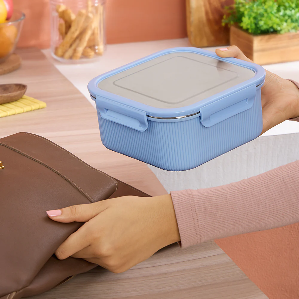 Larah Freshbyte Square Container with Lid, Blue - Image 8