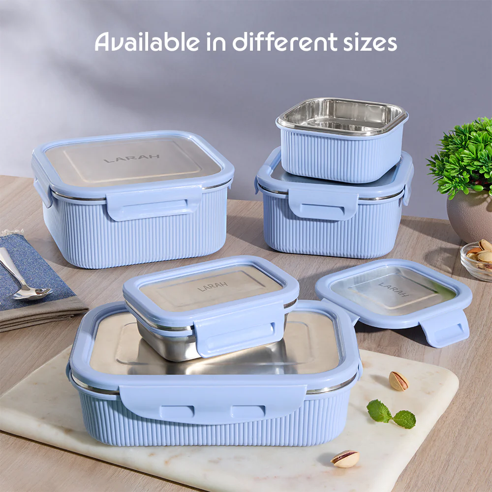 Larah Freshbyte Square Container with Lid, Blue - Image 9
