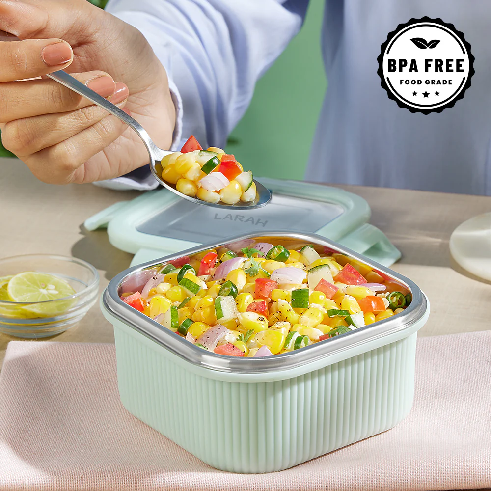 Larah Freshbyte Square Container with Lid, Green - Image 5