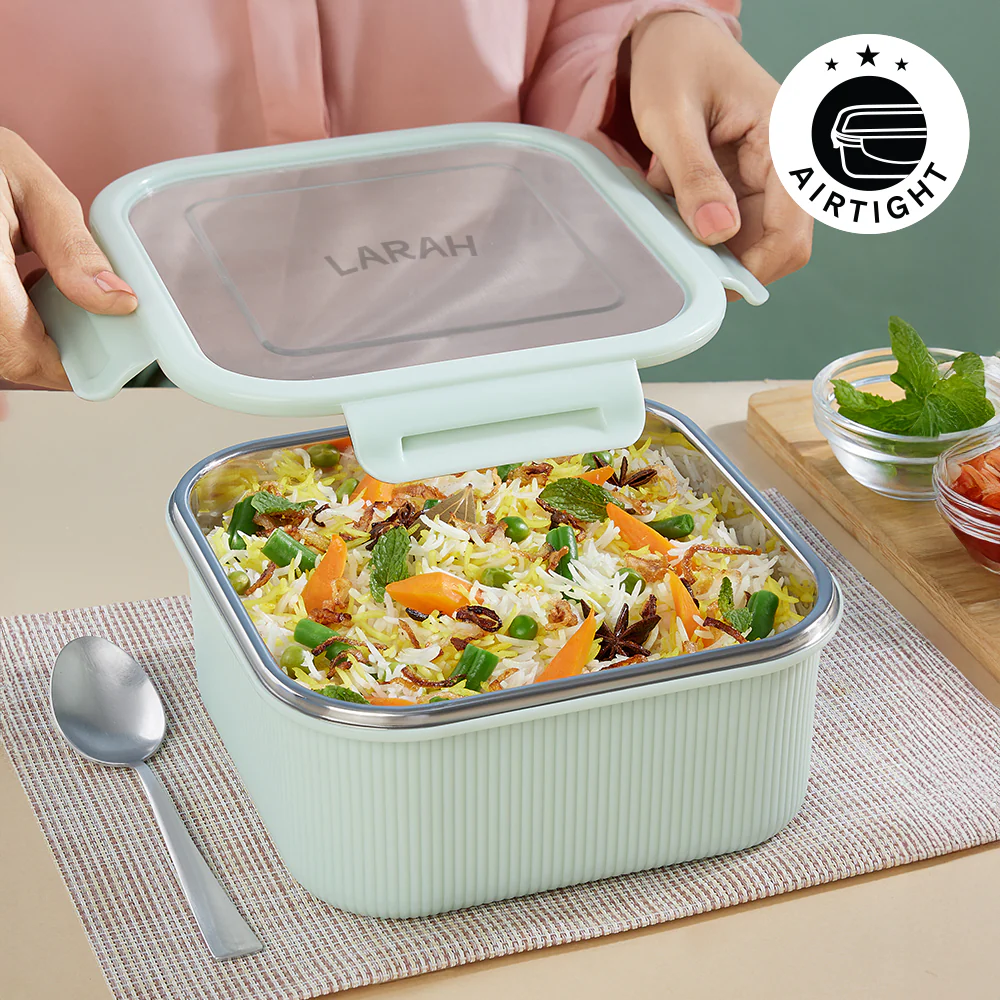 Larah Freshbyte Square Container with Lid, Pale Green - Image 5