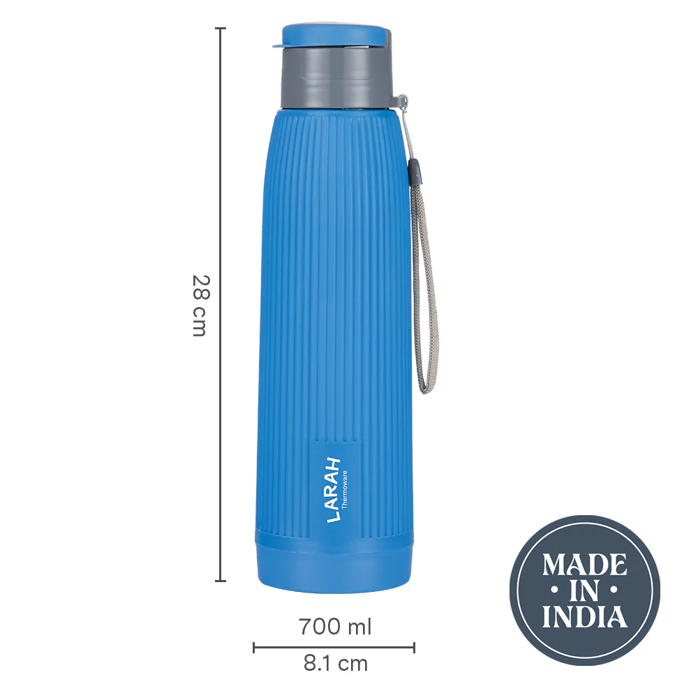 Larah Lava Fluted PU Thermoware Bottle, Blue - Image 3