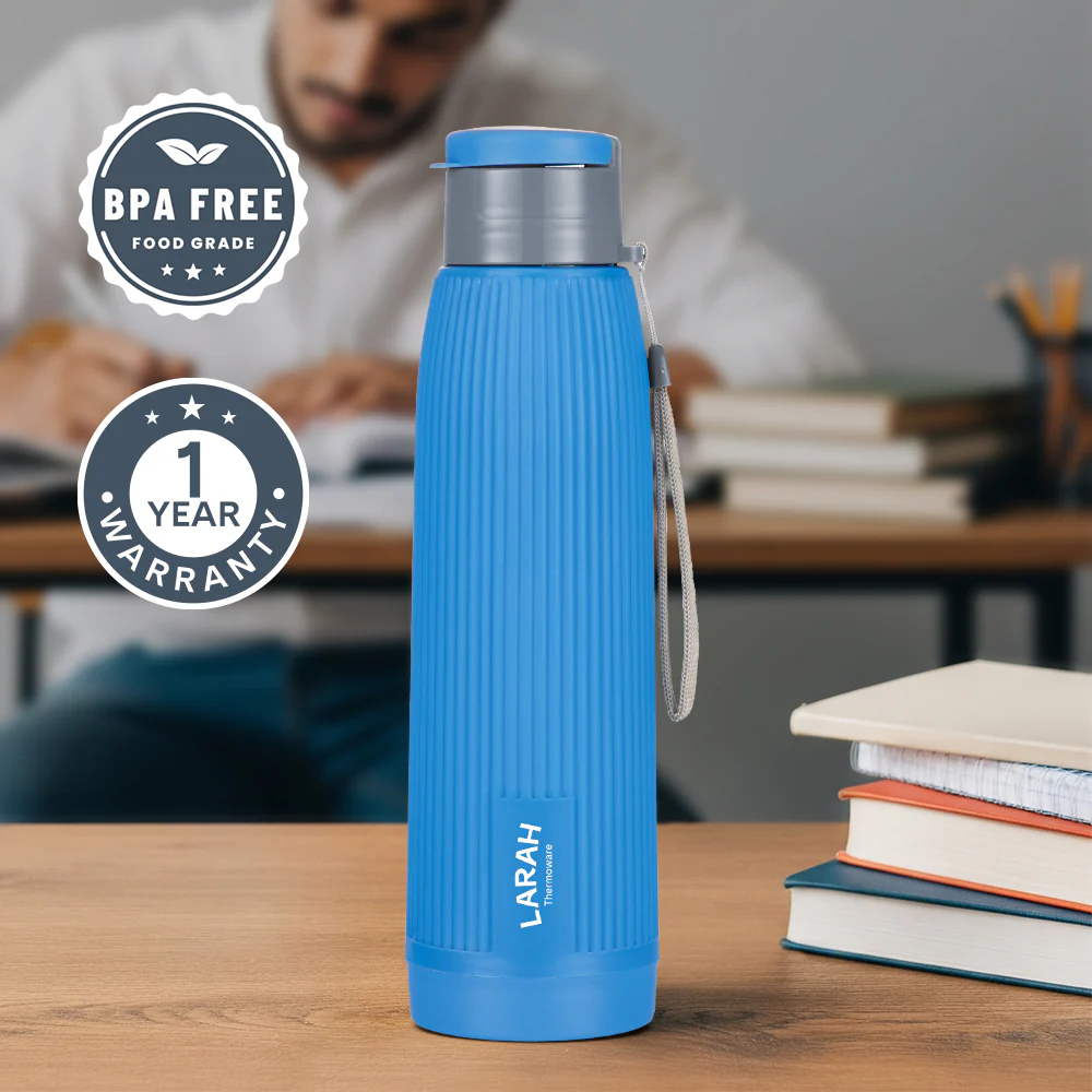 Larah Lava Fluted PU Thermoware Bottle, Blue - Image 4