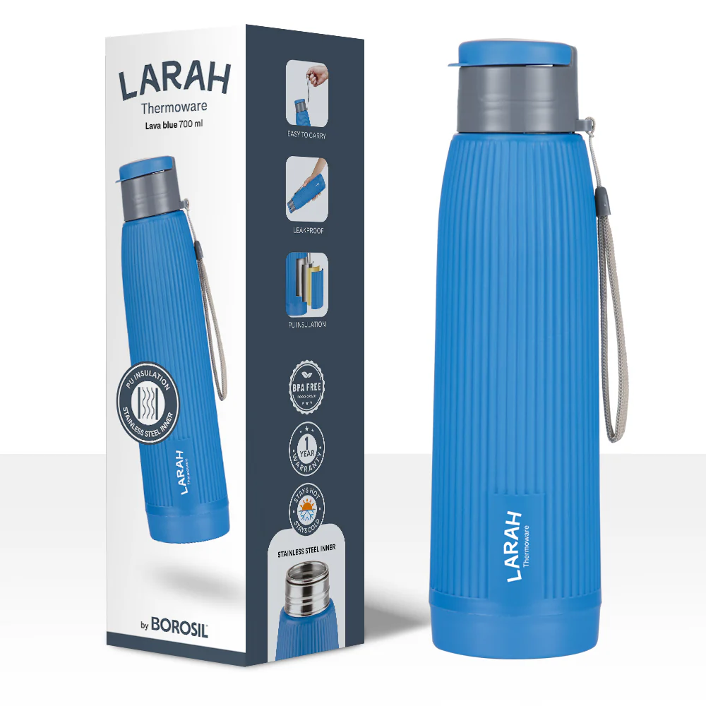 Larah Lava Fluted PU Thermoware Bottle, Blue - Image 6