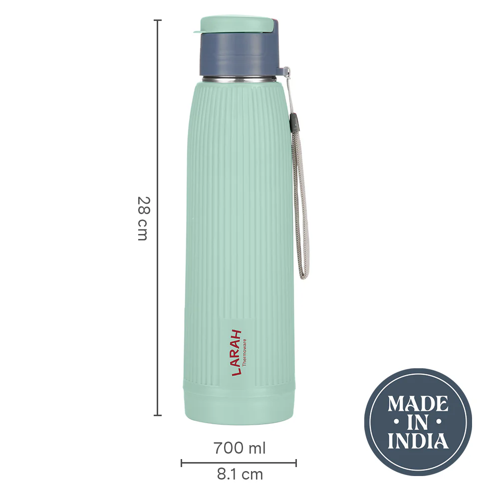 Larah Lava Fluted PU Thermoware Bottle, Green - Image 3