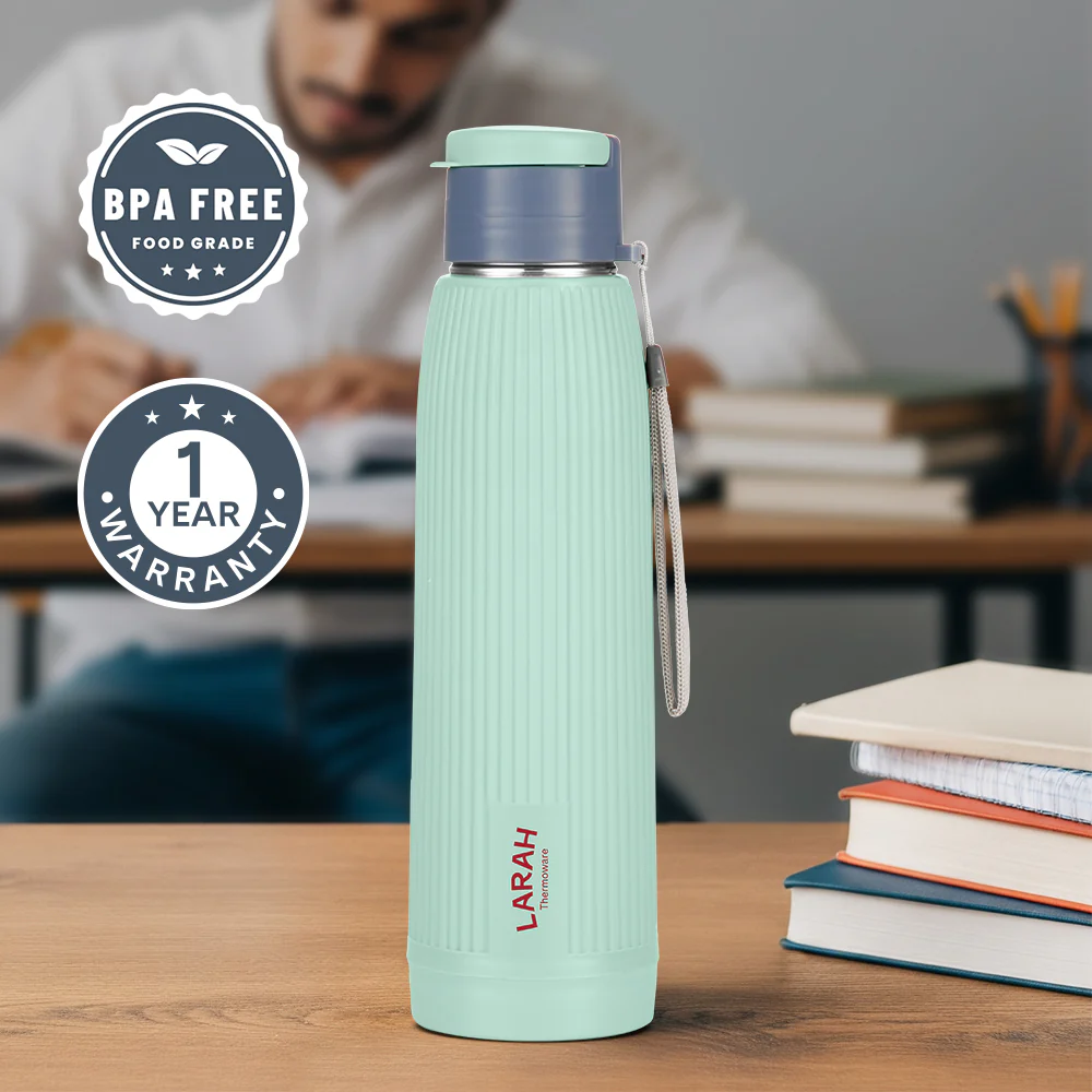 Larah Lava Fluted PU Thermoware Bottle, Green - Image 4