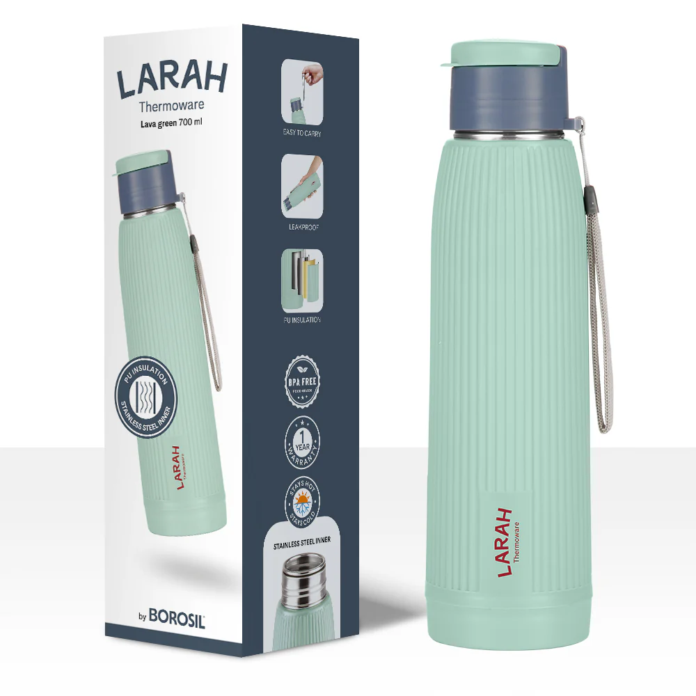 Larah Lava Fluted PU Thermoware Bottle, Green - Image 6