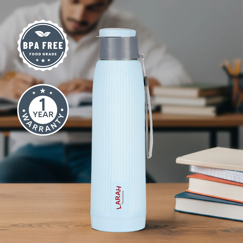 Larah Lava Fluted PU Thermoware Bottle, Grey - Image 4