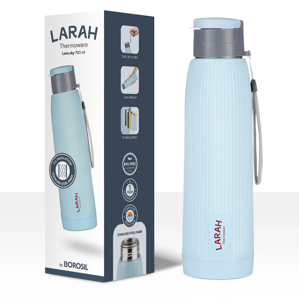 Larah Lava Fluted PU Thermoware Bottle, Grey - Image 6