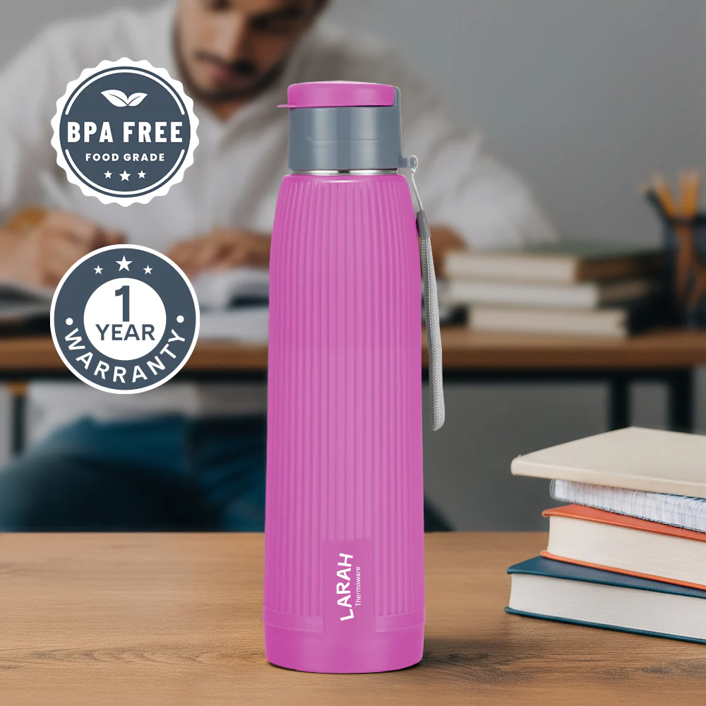 Larah Lava Fluted PU Thermoware Bottle, Purple - Image 4