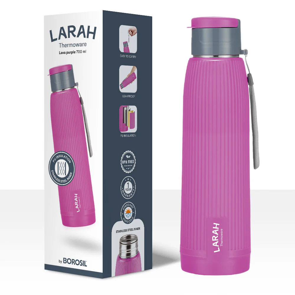 Larah Lava Fluted PU Thermoware Bottle, Purple - Image 6