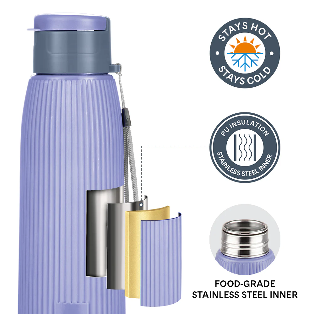 Larah Lava Fluted PU Thermoware Bottle, Violet - Image 2