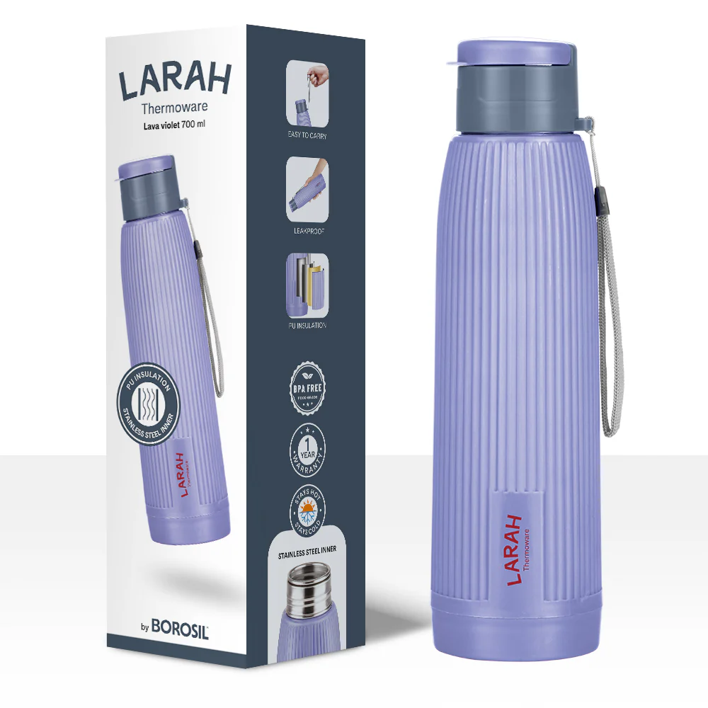Larah Lava Fluted PU Thermoware Bottle, Violet - Image 6