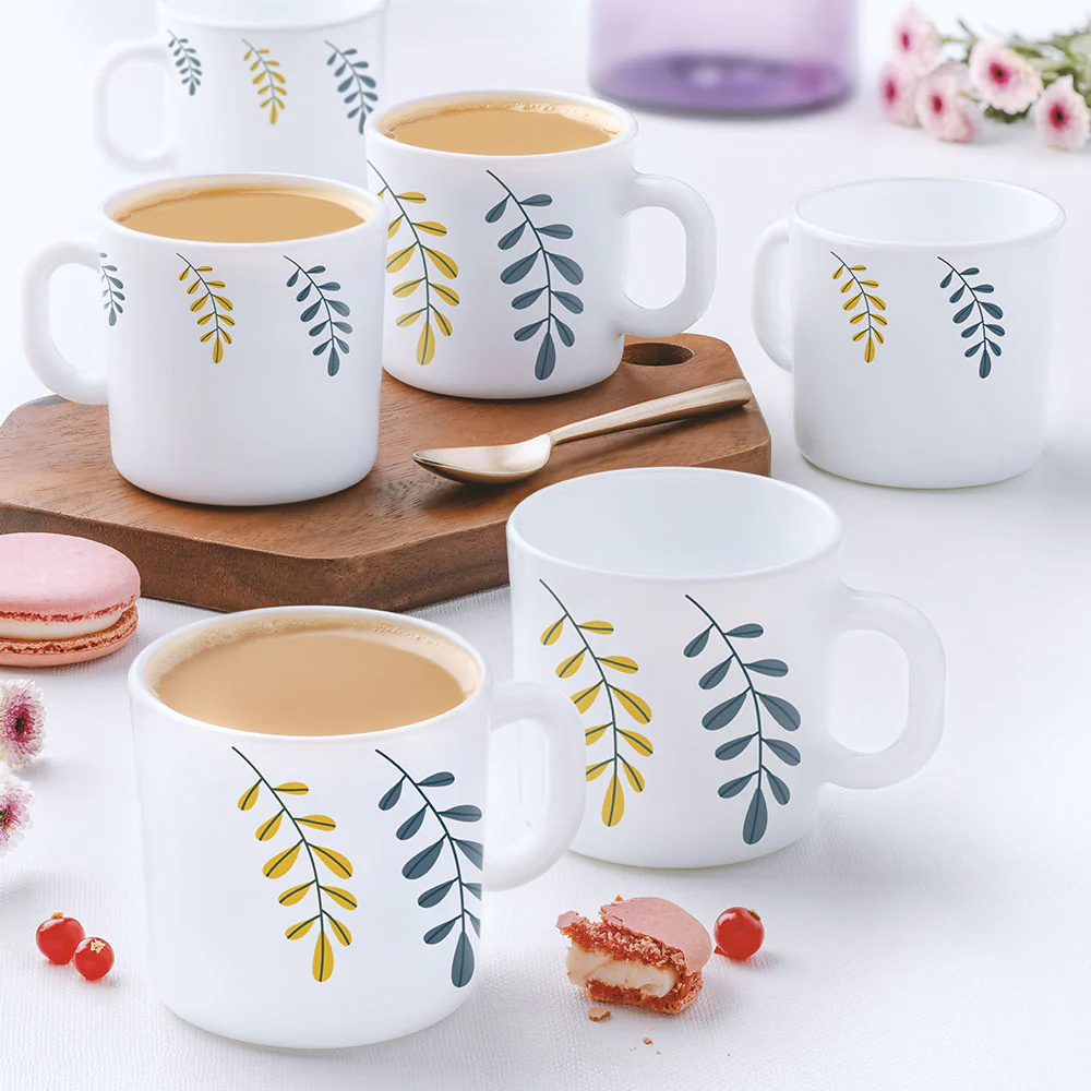 Larah Opalware Niva Snack Set With Mugs White - Image 2