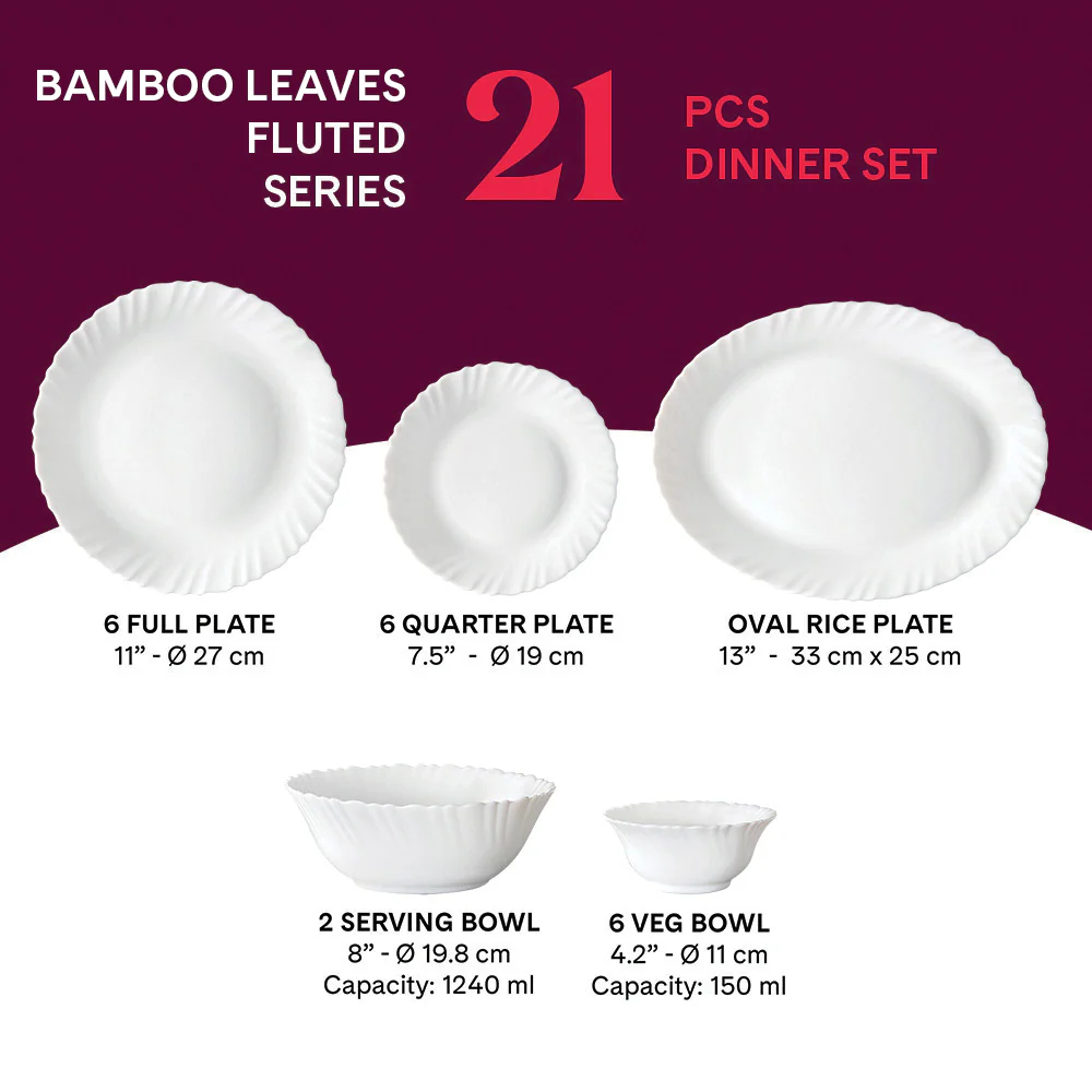 Larah Bamboo Leaves Dinner Set, 21 pc - Image 2
