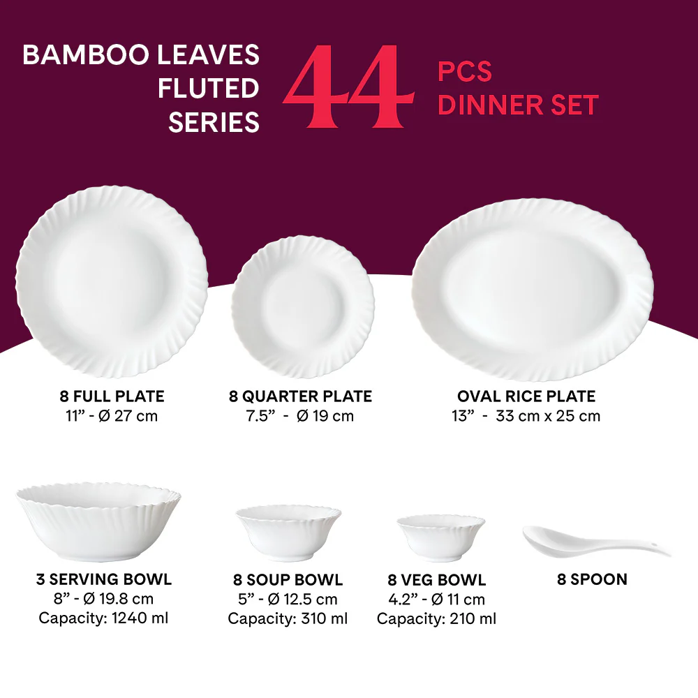 Larah Bamboo Leaves Dinner Set, 44 pc - Image 2