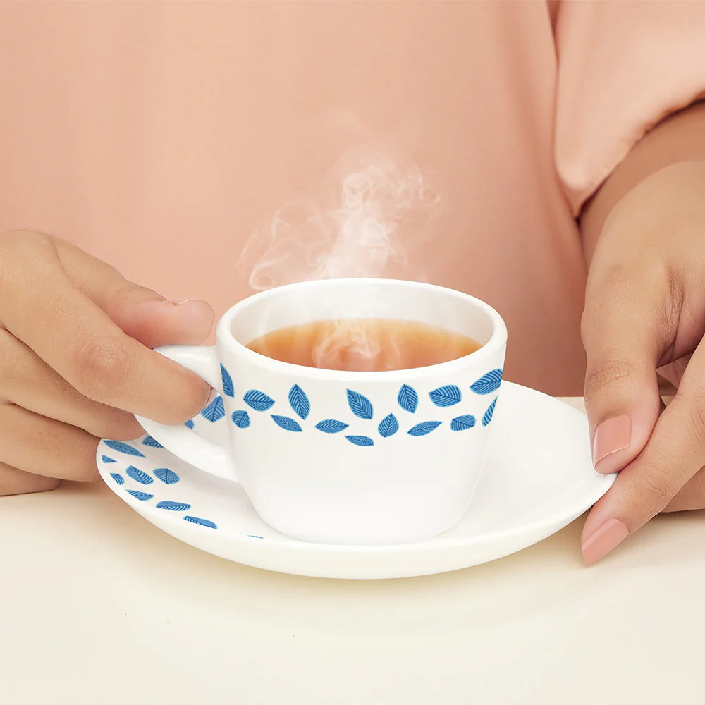 Larah Blue Leaves Cup n Saucer Set - Image 2