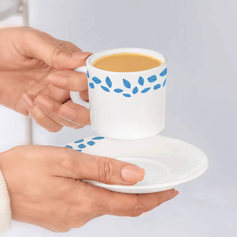 Larah Blue Leaves Mug n Saucer Set - Image 2