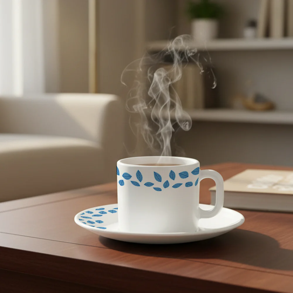 Larah Blue Leaves Mug n Saucer Set - Image 6