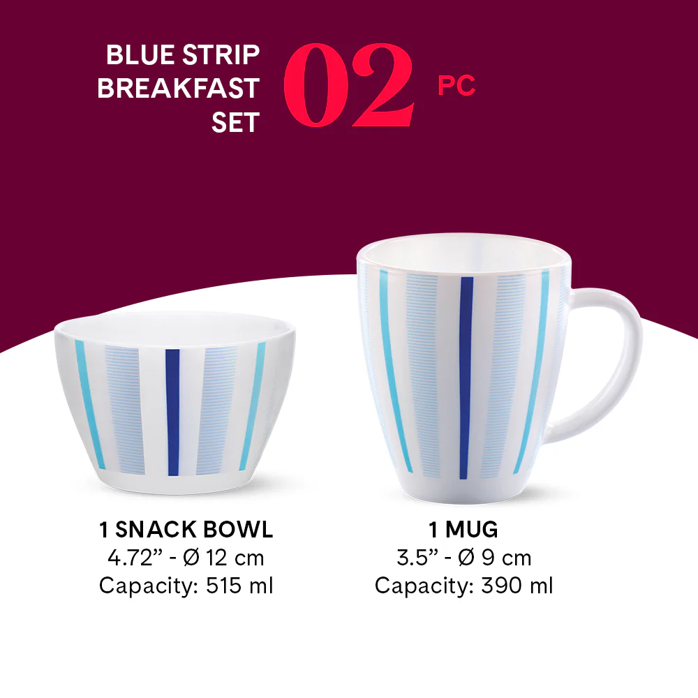 Larah Blue Strip Breakfast Set, 2 pc - Image 3
