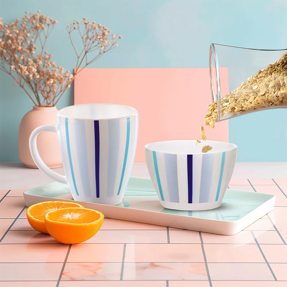 Larah Blue Strip Breakfast Set, 2 pc - Image 4